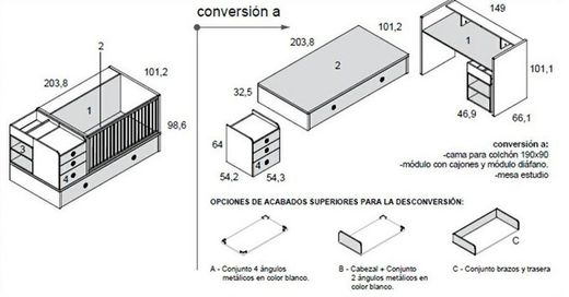 Cuna convertible Fusión-1 70x140 de Ros