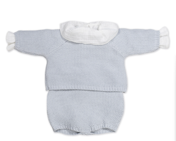 Jersey Tricot + ranita + body bambula 0-1m Pasito a Pasito Azul