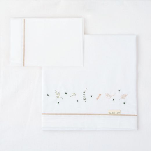 Juego sabanas algodon 100% 3 piezas Botanic Minicuna (50x80-90) Beig