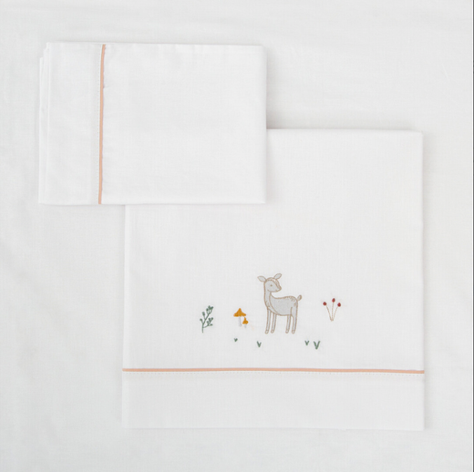 Juego sabanas algodon 100% 3 piezas Deer Rosa Minicuna (50x80-90) Chic