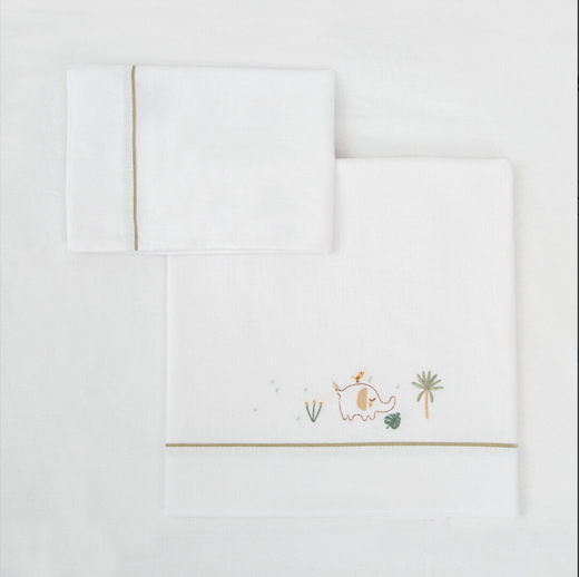 Juego sabanas algodon 100% 3 piezas Palm Verde Minicuna (50x80-90) Chic
