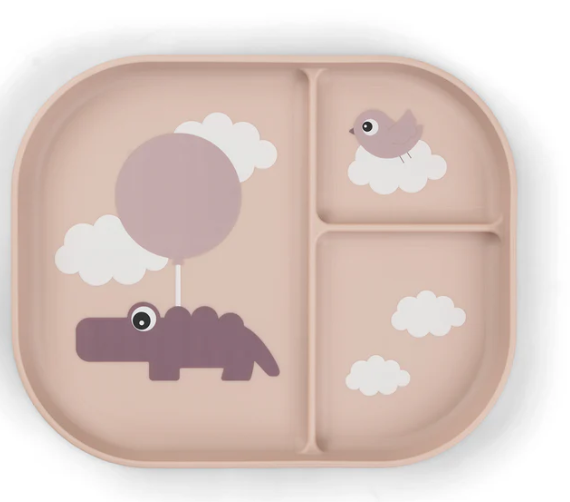 Plato infantil con compartimento Foodie - Croco Done by Deer Rosa