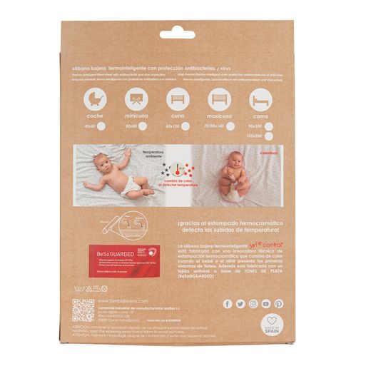 Sábana Bajera 100% Algodón Termocontrol Safe Control Coche (40x80) 20 B|Gris